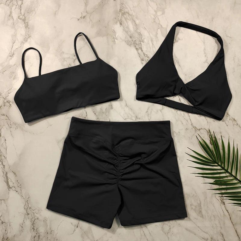 Conjunto Fitness Push Up Premium | Top V + Short Scrunch