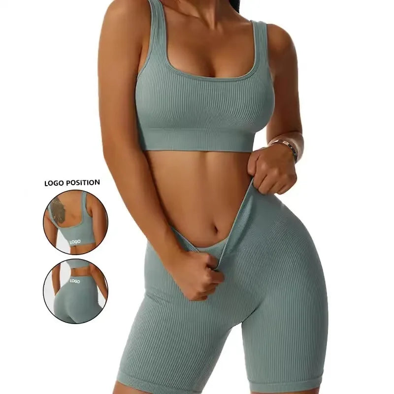 Conjunto Fitness Sem Costura | Top + Short Anti-Suor Cintura Alta