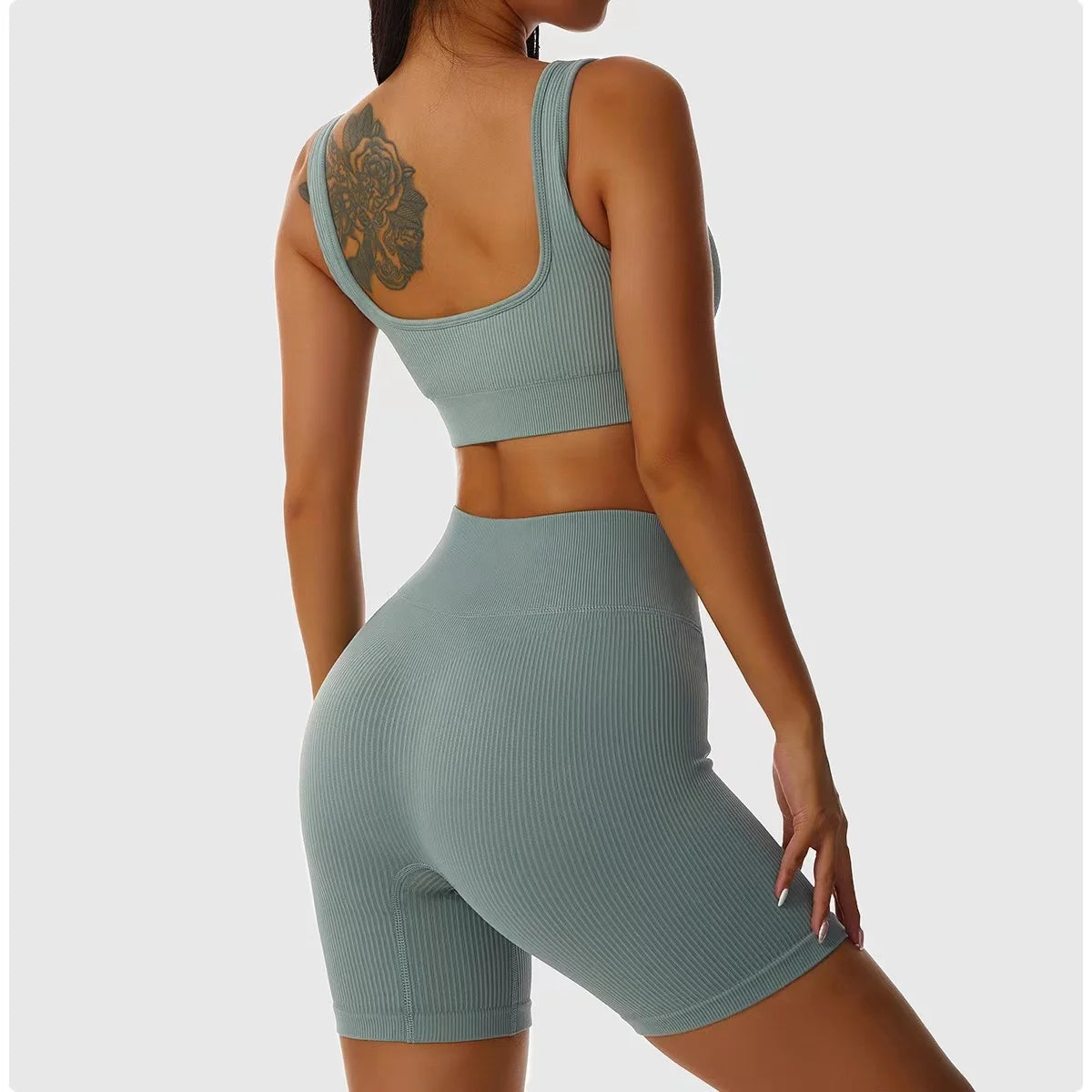 Conjunto Fitness Sem Costura | Top + Short Anti-Suor Cintura Alta
