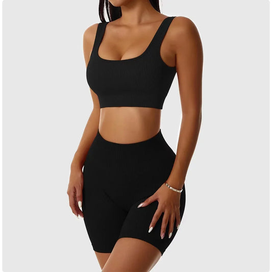 Conjunto Fitness Sem Costura | Top + Short Anti-Suor Cintura Alta