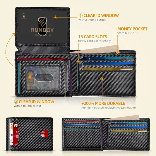 Carteira masculina ultrafina de couro sintético - com janela de identificação e vários cartões