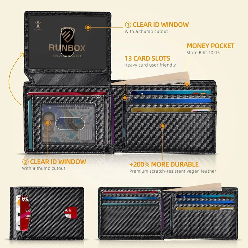 Carteira masculina ultrafina de couro sintético - com janela de identificação e vários cartões