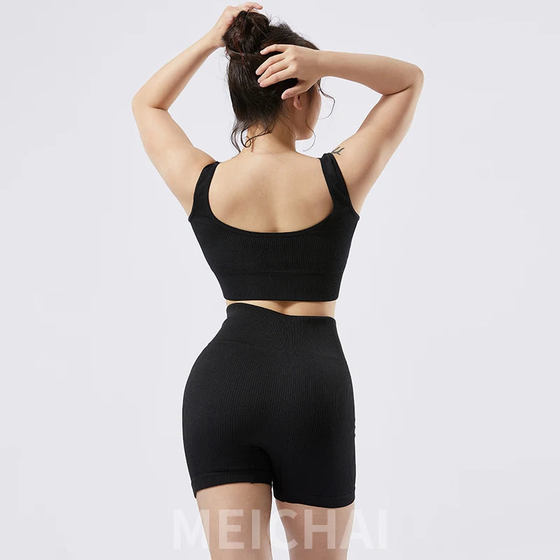 Conjunto Fitness Sem Costura | Top + Short Anti-Suor Cintura Alta