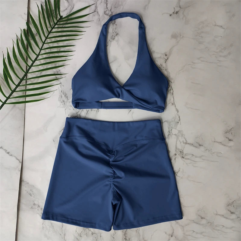 Conjunto Fitness Push Up Premium | Top V + Short Scrunch