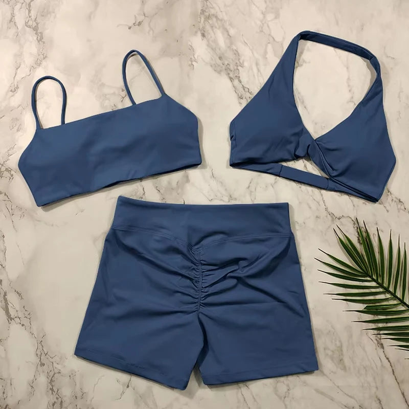 Conjunto Fitness Push Up Premium | Top V + Short Scrunch