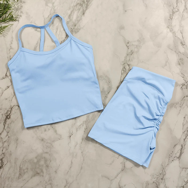 Conjunto Fitness Push Up Premium | Top V + Short Scrunch