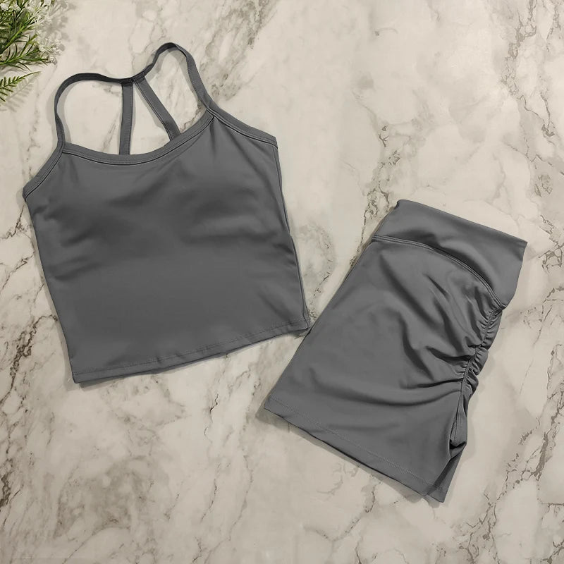 Conjunto Fitness Push Up Premium | Top V + Short Scrunch