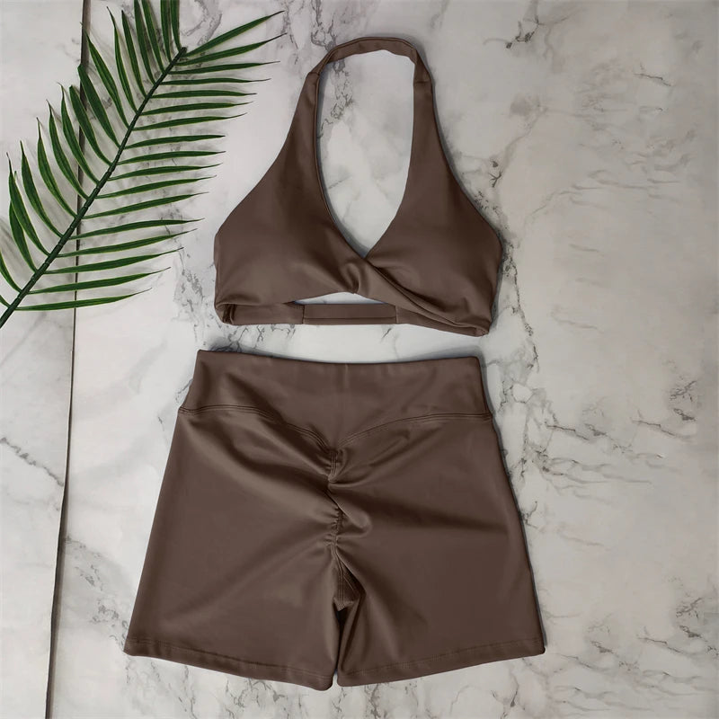 Conjunto Fitness Push Up Premium | Top V + Short Scrunch