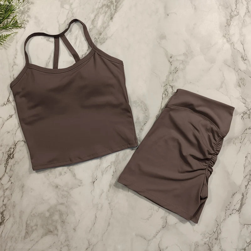 Conjunto Fitness Push Up Premium | Top V + Short Scrunch