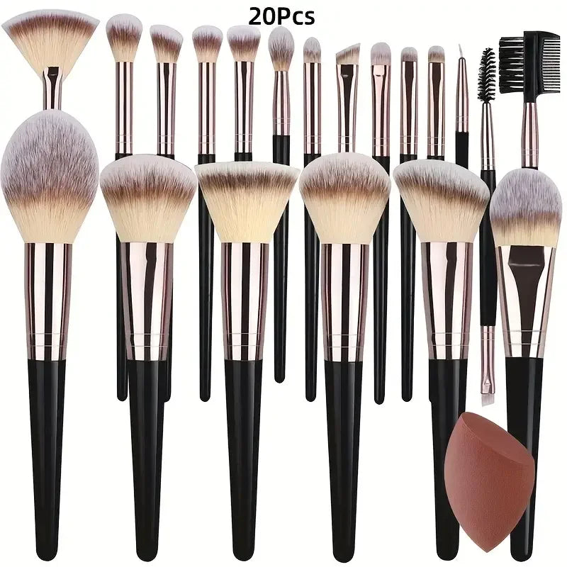 Kit 20 Pincéis Profissionais + Esponja | Acabamento de Maquiadora