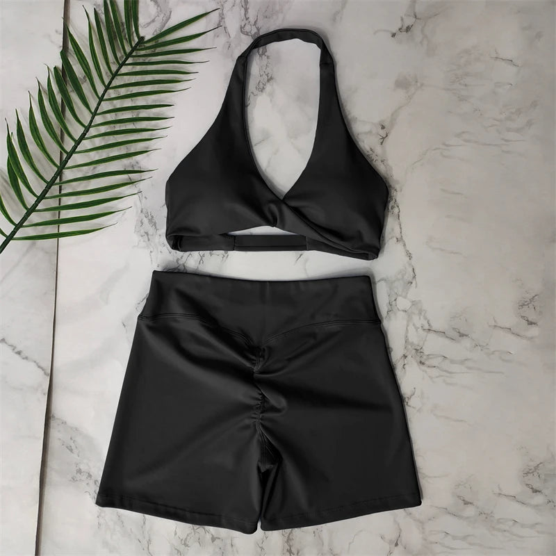 Conjunto Fitness Push Up Premium | Top V + Short Scrunch