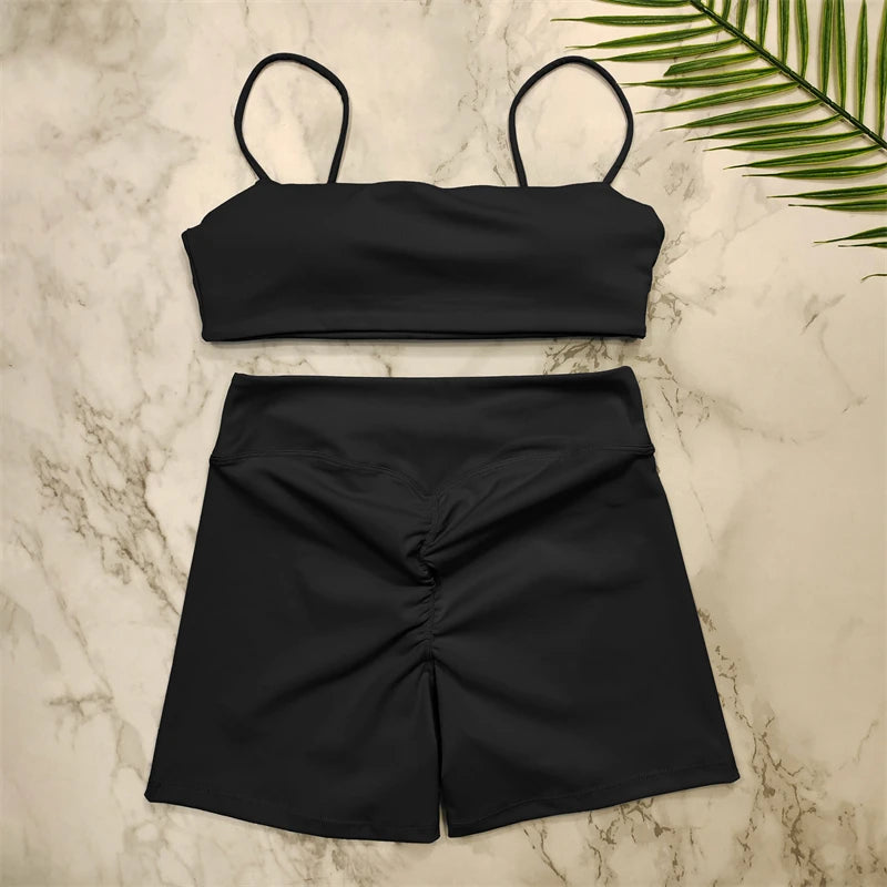 Conjunto Fitness Push Up Premium | Top V + Short Scrunch