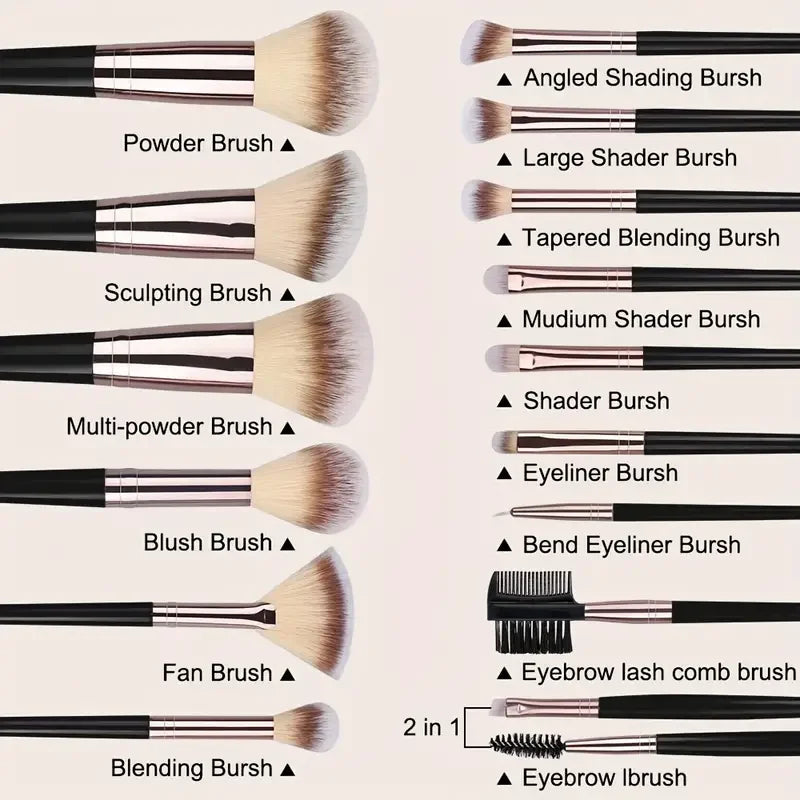 Kit 20 Pincéis Profissionais + Esponja | Acabamento de Maquiadora