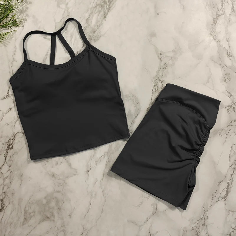 Conjunto Fitness Push Up Premium | Top V + Short Scrunch