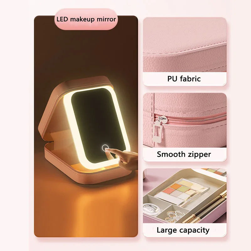 Bolsa de Maquiagem Compacta Led: Ilumine Sua Beleza Onde Quiser Com Estilo e Praticidade!